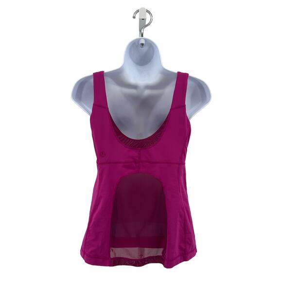 Lululemon Fuchsia Tank Built In Bra WMNS M Scoop Neck Sleeveless Mesh Cutout Top - Picture 2 of 3